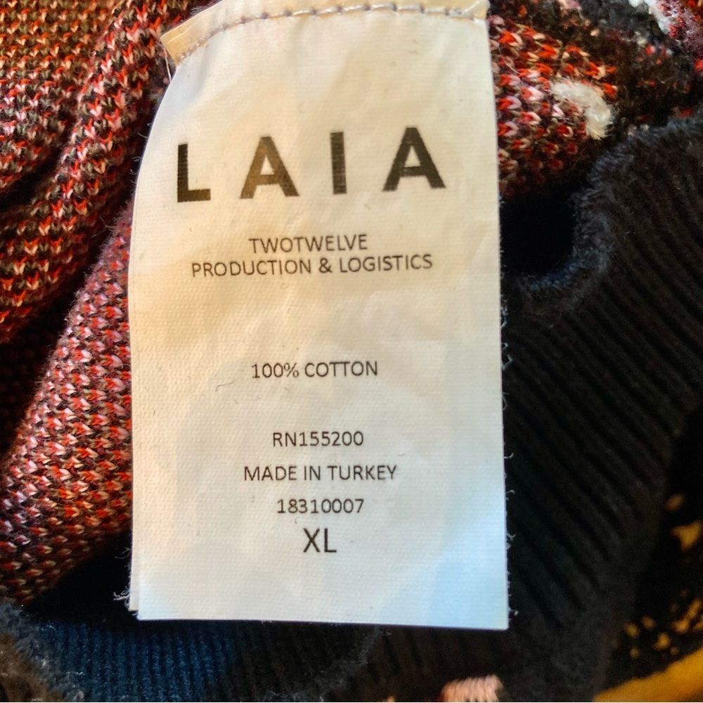 LAIA Tabatha Patchwork Sweater Embroidered Fringe Floral Black Pink Gold Size XL - Picture 14 of 15